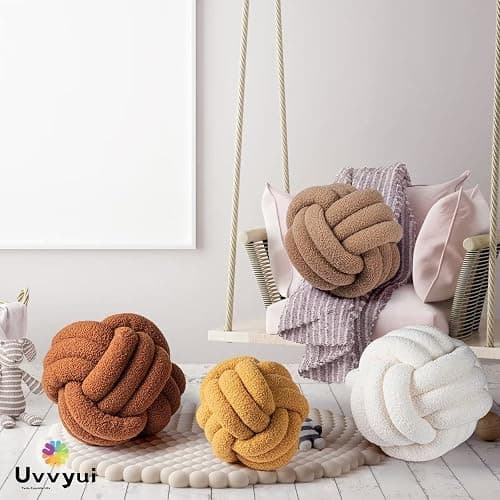 Uvvyui Knot Pillow Ball, Soft Home Decorative Pillows, Round Throw Pillow, Handmade Knotted Plush Pillow, Round Boucle Pillow Cushion (Medium (Pack of 1) Cream) thumbnail 7