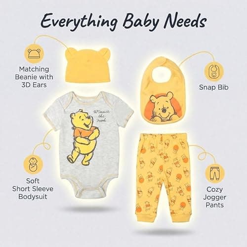 Disney Winnie the Pooh Baby 4-Piece Bodysuit and Pants Set thumbnail 9