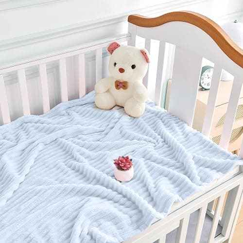 Eonkasp Soft Fleece Baby Blanket Ultra Cozy Blue Baby Blankets for Boys Warm and Lightweight Infant Toddler Newborn Receiving Gift with Reversible Stripes for Crib Stroller, 30x40 Inch, Light Blue thumbnail 4