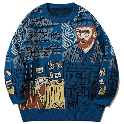 LILILEIDY Mens Crewneck Sweaters Graphic Comfortable Casual Knit Fall Winter Sweater Oversized Pullovers Blue,A1,M - Image 1