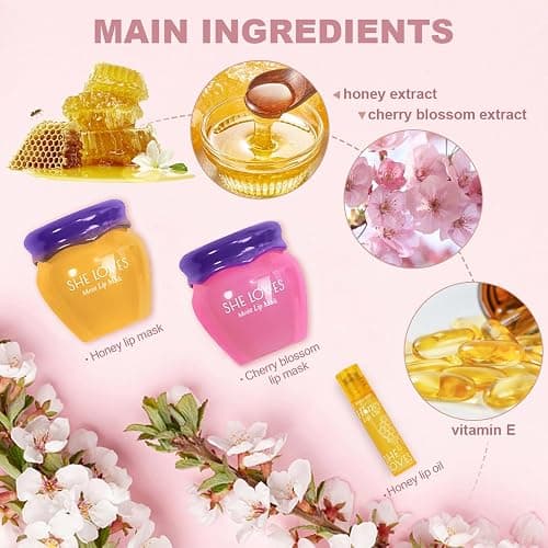 2PCS Lip Mask Overnight, Honey&Sakura Day and Night Repair Sleeping Lip Balm, Fade Lip Lines Bee Balm, Hydrating &Prevention Dry and Crack Lip Scrubs Exfoliator thumbnail 2