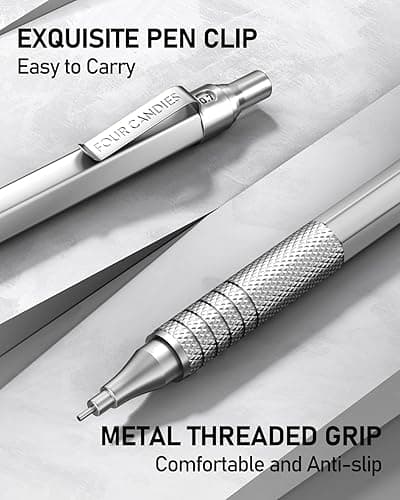 Four Candies 2PCS Metal Mechanical Pencils Set with Case, 0.5mm & 0.7 mm Artist Pencil with 6 Tubes (360PCS) HB Lead Refills, 3 Erasers,9 Eraser Refills For Writing Drafting, Drawing, Black&Silver thumbnail 4