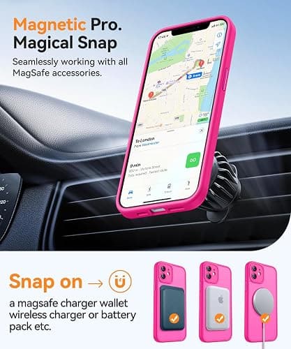 CANSHN Magnetic Compatible with iPhone 12 Case, Upgraded [Full Camera Protection] [Compatible with Magsafe] [Translucent Matte] Shockproof Protective Phone Case Cover 6.1 Inch - Hot Pink thumbnail 4