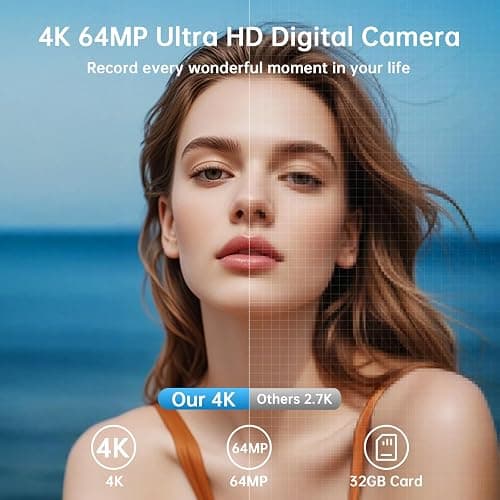 4K Digital Camera for Photography with WiFi, 2025 Latest Auto-Focus Vlogging Camera for YouTube Video 3'' 180° Flip Screen Travel Cameras 16X Zoom Anti-Shake 4K Cameras with SD Card, 2 Batteries thumbnail 2