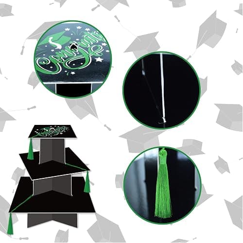 KALEFO Graduation Decorations 2026 Graduation Cap Cupcake Stand with Tassel Graduate Party Favors Table Decor Grad Party Supplies (Green) thumbnail 4