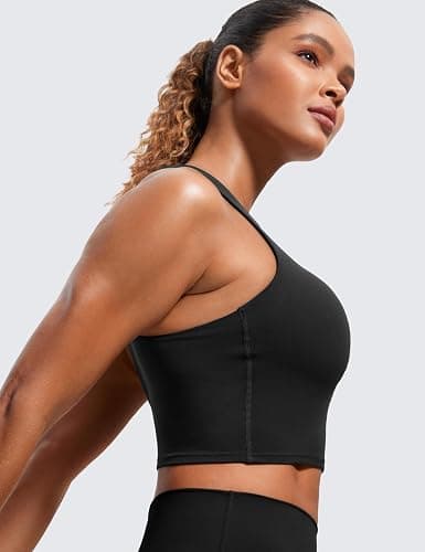 CRZ YOGA Butterluxe High Neck Crop Tank Tops for Women - Racerback Padded Longline Sports Bras Workout thumbnail 4