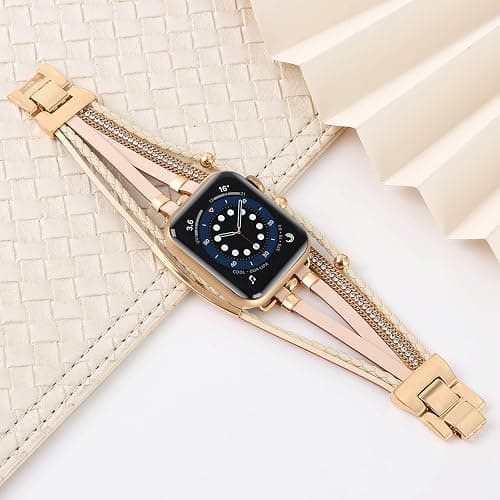 WONMILLE Posh Leather Bands Compatible with Apple Watch 41mm 40mm 38mm 45mm 44mm 42mm 49mm Women, Boho Bracelets Jewelry Multilayer Wrap Strap for iwatch Series Ultra 10 9 8 7 6 5 4 3 2 1 SE thumbnail 4