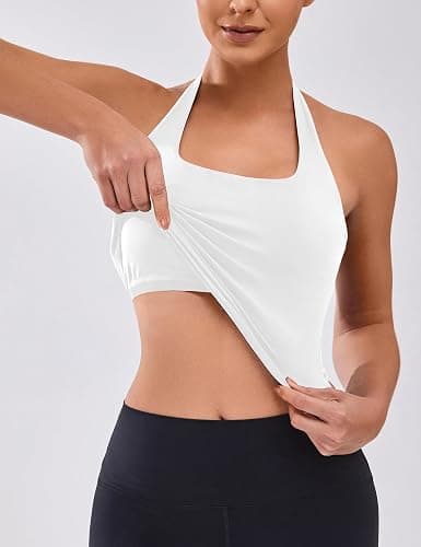 BMJL Womens Halter Built in Bra Workout Sports Tank Tops Buttery Longline Stappy Gym Crop Tops thumbnail 2