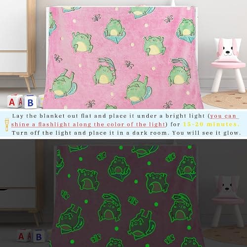 Gdindff Cute Frog Blanket Glow in The Dark Blanket for Kids Frog Gifts for Women Soft Fleece Blanket Pink Frogs Stuff Birthday Gifts thumbnail 5