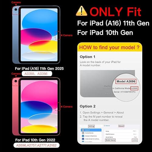 Teryeefi for iPad (A16) 11th Generation Case 2025 Release& iPad 10th 2022 | Protective Shell with Pencil Holder, Soft TPU+Crystal Hard Back Cover , Auto Sleep Stand, Cute Girly Blue Case (Grid Bows) thumbnail 2