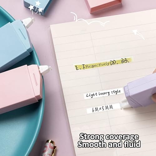 Aebor 6 Pack Correction Tape Cute White Tape Macaron Color Correction Tape, Easy To Use Applicator for Instant Corrections for Students,Office Workers thumbnail 6