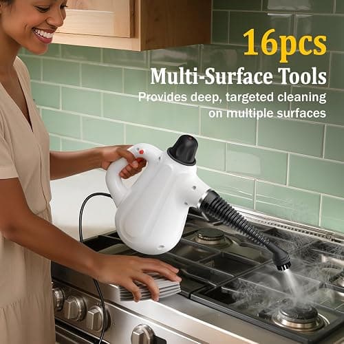 Steam Cleaner, Pressurized Multi-Surface Natural Handheld Steam Cleaner for Home with Lock Button&16 PCS Tools, Portable Steamer for Deep Cleaning Car, Bathrooms, Kitchens, Grout, Tile, and Windows thumbnail 6