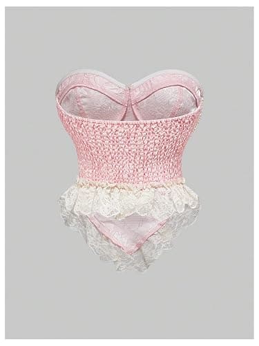 SHENHE Women's Strapless Corset Bustier Pearl Smocked Lace Trim Going Out Crop Top Tube Corset thumbnail 2