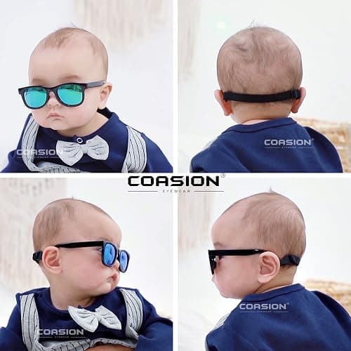 COASION Bendable Flexible Polarized Newborn Baby Sunglasses with Strap for Infant Boys Girls Age 0-12 Months CA8042 - C2* Matte Black/Gray - 1.53 Inches thumbnail 2