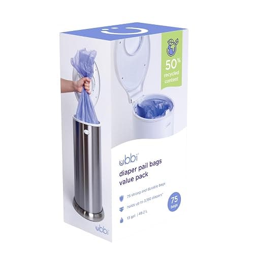 Ubbi Diaper Pail Plastic Bags, 13-Gallon Capacity, 3 Pack, 75 Count | Disposable Baby Waste Bags, Made from 50% Recycled Material, Each Bag Holds Up To 50 Newborn Diapers - Image 1
