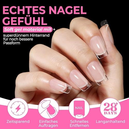 UNA GELLA Kurze Quadrat Tips für Gelnägel, 216 Stück 12 Größen Press On Nail Tips Soft Gel Nagel Vorgeformte Klare Square Nagelspitzen für Acrylic Nägel thumbnail 6