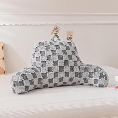 Aimuan Reading Pillow Checkered Bed Rest Wedge Backrest Checkerboard Pillow with Arms Back Support for Sitting Up in Bed Cushion Incline Rest Sleeping Snoring Pillow (Grey,Large) thumbnail 5