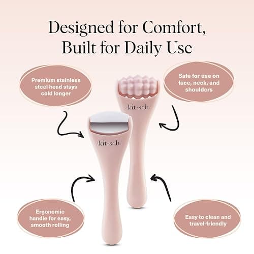Kitsch Mini Facial Roller & Ice Face Roller Skin Care Tool Set for Women - Face Massager for Puffy Eyes, Cold Therapy, Lymphatic Drainage Massager, Self Care Gifts for Women & Men - Blush thumbnail 4