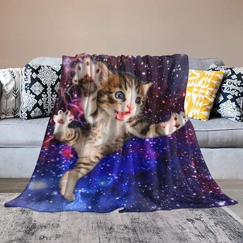 Cat Blanket Funny Gifts for Girls Boys Woman Kids Cat Lover Throw Blankets Soft Blanket Warm Fleece Flannel Plush Blankets for Bed Sofa Couch 60"x80" thumbnail 6