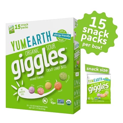 YumEarth Organic Sour Giggles Chewy Candy – Allergy Friendly, No Artificial Dyes, Non GMO, Gluten Free, Sour Fruit Flavored, Vegan Candy Snacks 0.5 ounce (Box of 15)​ thumbnail 3