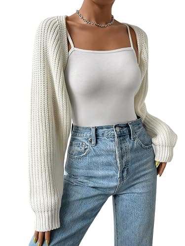 Verdusa Women's Y2k Cropped Cardigan Sweaters Lightweight Knit Open Front Bolero Shrugs Spring Fall Outfits thumbnail 4