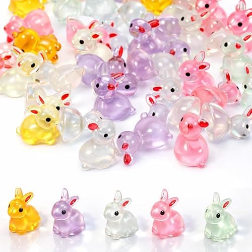 60Pcs Easter Luminous Mini Resin Bunny, Mini Resin Animal Figures Rabbits for Fairy Garden Dollhouse Decor Easter Egg Fillers Party Favors Supplies (6 Colors) - Image 1