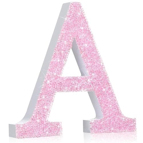 Qunclay Pink Crystal Diamond Bling Letters Crushed Diamond Decoration Wooden Glitter Letters with Screw and Hooks Rhinestone Gift for Christmas Y2k Mcbling Bedroom Wall Decor (5.7"l X 5.7"w,Letter A) - Image 1