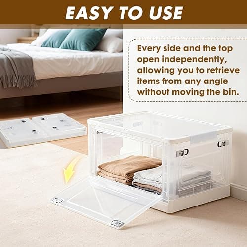 TREKATL AUTO 88 QT Clear Storage Bin with 5-Sided Open Lid, Stackable Plastic Storage Bins For Bedroom, Living Room, Office, Multifunctional Foldable Storage Box For Clothes, Office, Supplies, Snacks thumbnail 7