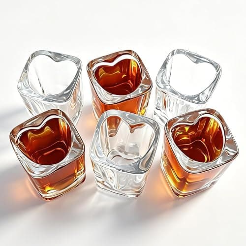 Valeways 2oz Heavy Base Shot Glasses, Sets of 6/Heart Shaped Clear Tequila Shots/Square Shot /Espresso Shot Glass/Bulk Shot Glasses - Image 1