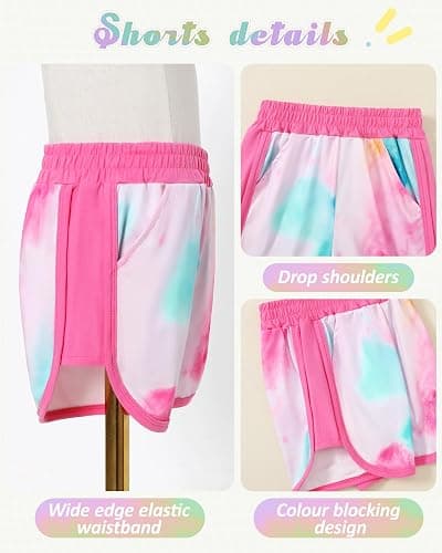 SANMIO Toddler Girl Clothes 2025 Summer Toddler Girls Color Block Short Sleeve Shorts Sweatsuit Outfits - Tie-dye Hot Pink - 2-3T thumbnail 6