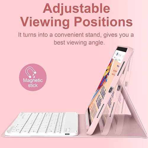 BQDIYOO Case for iPad 11th/10th Generation with Keyboard, 11 inch A16/10.9" iPad 10 Case (2025/2022) with Pencil Holder, Wireless Keyboard and Slim Lightweight Soft Cover Auto Wake/Sleep, Pink thumbnail 5