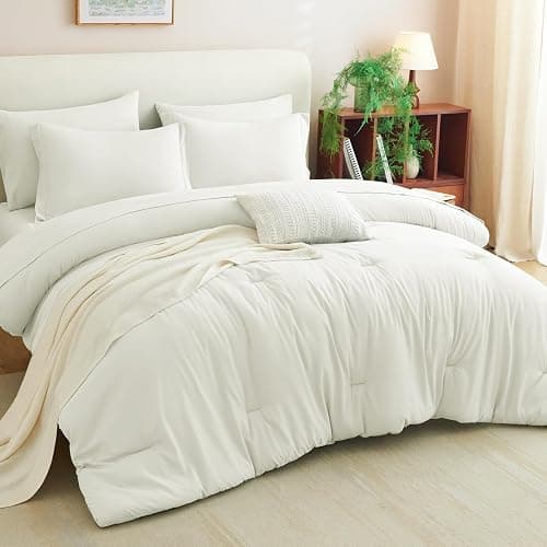 CozyLux Queen Comforter Set Ivory, 7 Pieces Bed in a Bag Queen Comforter Set with Sheets, Luxury Soft Bedding Sets with Down Alternative Comforter, Fitted Sheet, Flat Sheet, Pillowcases & Shams thumbnail 3