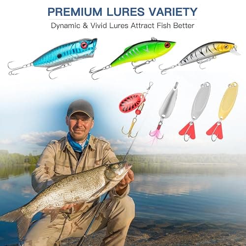 WITOROR Fishing Lures, 144Pcs Tackle Box Included Crankbaits, Spoon, Hooks, Jigs, Weights and More Other Accessories, Fishing Bait Lure Gear Teasers Kit Gifts for Men Bass Freshwater thumbnail 3