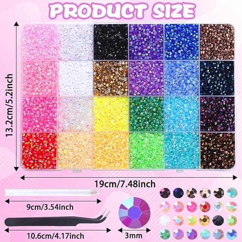 JOLCEEY 30000pcs Nail Art Rhinestones, 24 Colors 3mm Flat Back Nail Gems Crystals Nail Rhinestones Bedazzling Kit with Pick Up Tweezers and Pen for DIY Crafts Clothes Shoes thumbnail 2