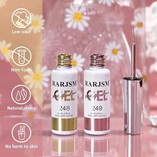 RARJSM Metallic Chrome Gel Liner Nail Art 3D Mirror Bronze Gold Rose Gold Effect Gel Nail Polish 8ml Painting Build in Thin Brush Metal Painted Drawing Striper GelPolish Curing Requires Home Salon thumbnail 2