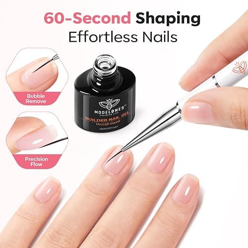 modelones Base Coat Builder Nail Gel, Clear Builder Nail Polish 7-in-One with Detachable Liner Nail Brush LED Lamp Cured Strengthener Color Rubber Base Coat for Apex Building Extension Thickening 10ml thumbnail 3