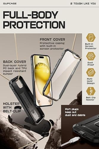SUPCASE for iPhone 15 Case with Stand & Belt-Clip(Unicorn Beetle Pro), [Built-in Screen Protector] [Military-Grade Drop Protection] Heavy Duty Rugged Phone Case for iPhone 15 6.1 Inch 2023, Black thumbnail 5