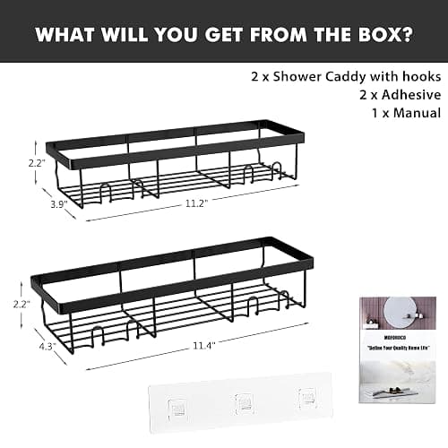 Moforoco Shower Caddy Shelf Organizer Rack, Self Adhesive Black Bathroom Shelves Basket, Home Farmhouse Wall Inside Organization and Storage Decor Rv Accessories, First Camper Apartment Essentials thumbnail 2