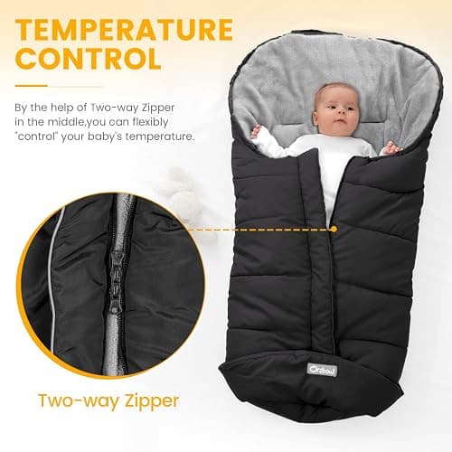 Orzbow Universal Toddler Stroller Footmuff, Winter Warm Water-Repellent Bunting Bag for Babies, Toddlers and Kids - Cold Weather Zipper Blanket Cover for Strollers and Car Seats Accessories, Black thumbnail 4