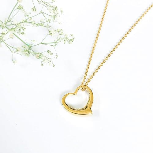 Altitude Boutique Open Heart Necklace for Women Floating Heart Necklace Hypoallergenic Simple Heart Necklace I Love You Necklace (Gold, Rose Gold, Silver) - Gold thumbnail 2