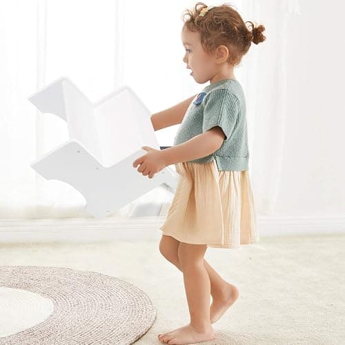 WOOD CITY Toddler Step Stool, Wooden 2 Step Stools for Bathroom Sink Potty Training Kitchen Dual Height Stool Helper for Kids Bonus Non-Slip Pads and Handles for Safety (White) thumbnail 6