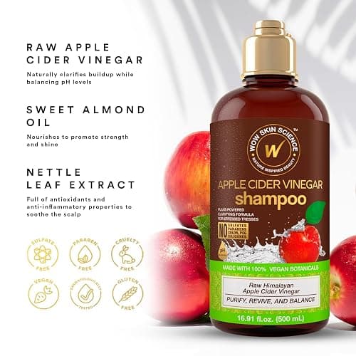 WOW Skin Science Apple Cider Vinegar Shampoo - Hair Growth Shampoo for Thinning Hair, Hair Loss & Dandruff Shampoo - Parabens & Sulfate No Shampoo - Clarifying Shampoo for Build Up Purifying Shampoo thumbnail 2