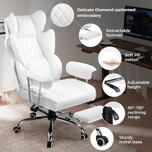 COMHOMA Big and Tall Office Chair, High Back Leather Gaming Chairs with Footrest, Executive Ergonomic Office Chair with Pocket Spring Lumbar Support and with Outward Fixed Soft Armrests thumbnail 5