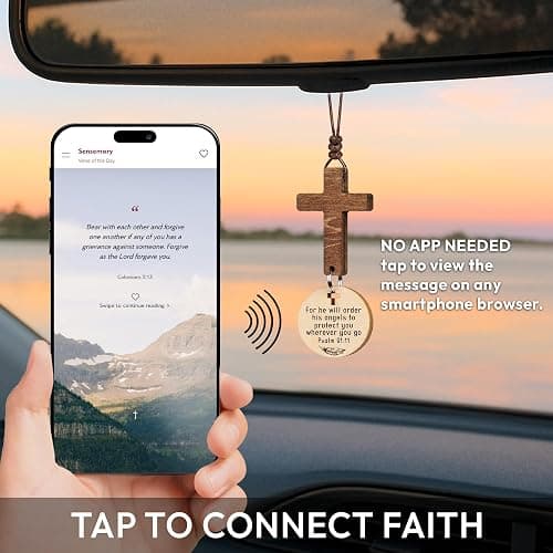 Cross for Car Mirror Hanging Christian Gifts for Men, Women, Bible Study - Scan Phone for Daily Bible Verse Car Rearview Decor Accessories, Jesus Xmas Ornament Easter Religious Gift thumbnail 3
