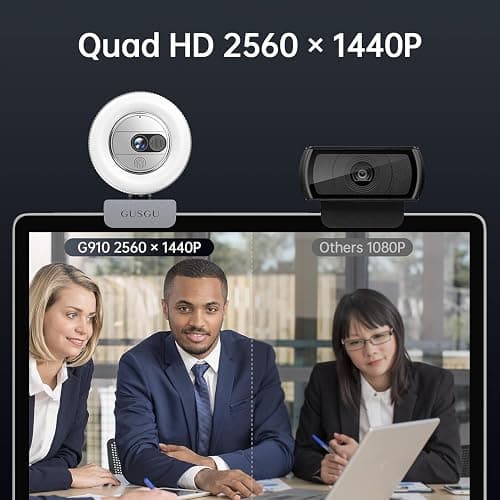 GUSGU G910 2K Quad HD Webcam for PC, with Microphone & Light & Privacy Cover, Web Camera for Desktop Computer/Laptop/MacBook, USB Streaming Camera thumbnail 2