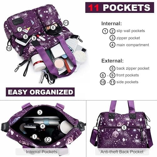 Tote Bag for Women,Multi Pockets Shoulder Handbag,Nurse Bag for Work,Large Cross body Purse,Fashion Nylon Top Handle Satchel thumbnail 6