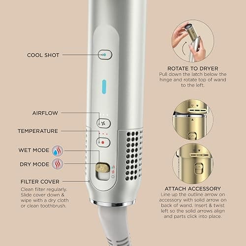 Shark Glam Ceramic & Powerful Air Styling & Drying System, with Silki Straightener & Shark Glossi Air Glosser, for Drying, Curling, Straightening & Glossing, Gold, HD6051S (Straight & Wavy Hair) thumbnail 18