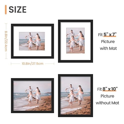 upsimples 8x10 Picture Frame Set of 5,Display Pictures 5x7 with Mat or 8x10 Without Mat,Wall Gallery Photo Frames, Black thumbnail 3