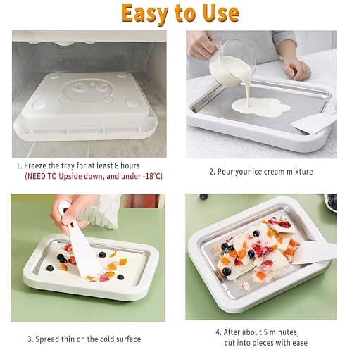 Rolled Ice Cream Maker Kit, At-Home Ice Cream Roll Tray with 2 Scrapers, Manual DIY Frozen Dessert Tool for Homemade Ice Cream, Yogurt and Sorbet (White) thumbnail 5