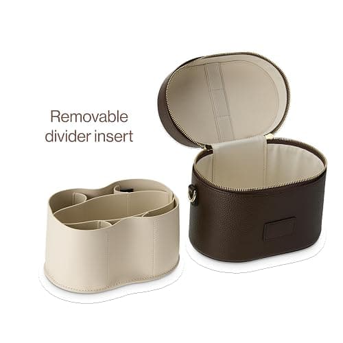 ETOILE - Oval Toiletry Case Espresso - Travel Makeup Bag Organizer with Shoulder Strap and Removable Divider thumbnail 4